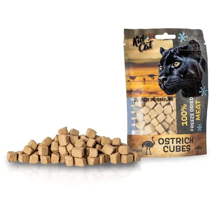 Hlavný obrázok produktu KIDCAT SUPER PREMIUM 100% freeze dried OSTRICH CUBES - pštrosí maso mrazem sušené, 25 g