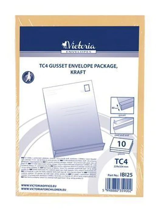 Hlavný obrázok produktu Obálka, TC4, samolepicí, 40 mm silná, balení 10 ks, VICTORIA, hnědá