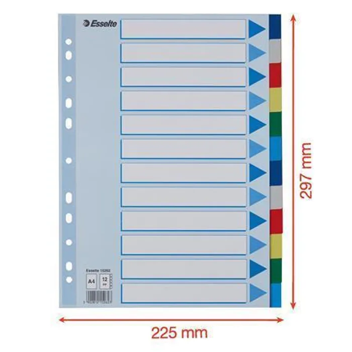 Hlavný obrázok produktu Plastové barevné rozlišovače Esselte, A4, Mix barev